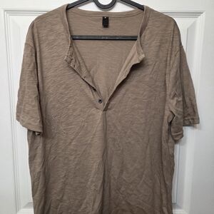 Men Casual Tan Henley Shirt